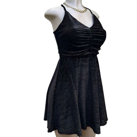 Love Squared Fit & Flare Cocktail Dress Womens Medium Black Strappy Back Sparkly - Picture 5 of 16